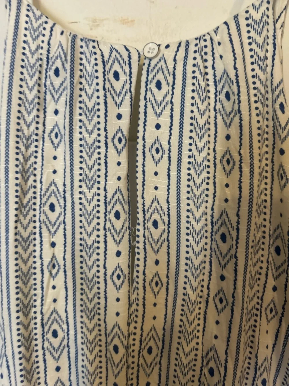 Threadgrit Lynette Blue & White High Neck Southwestern Print Maxi Dress Large